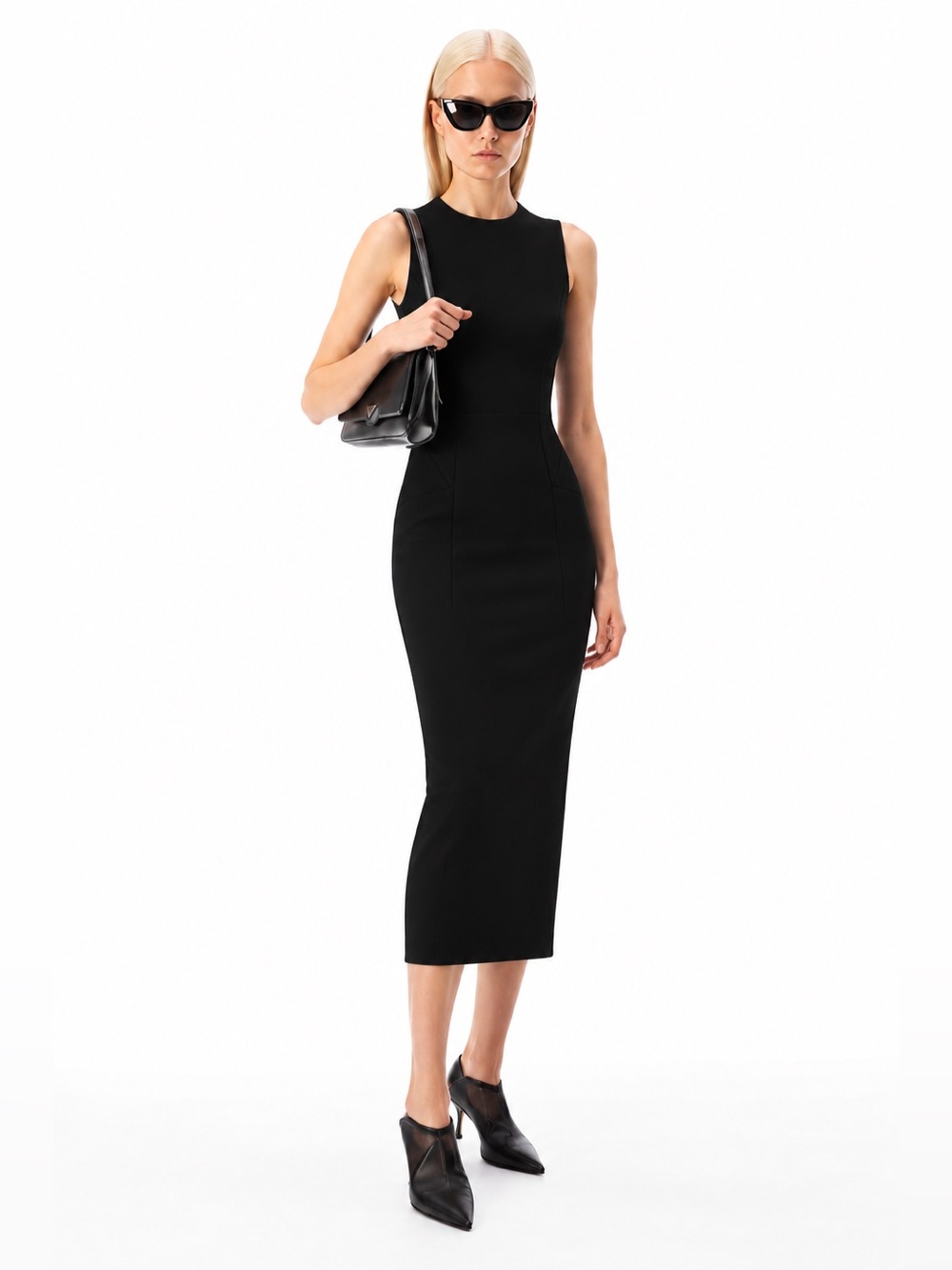 Alexander Wang Black Patterned Sleeveless Bodycon Midi Dress